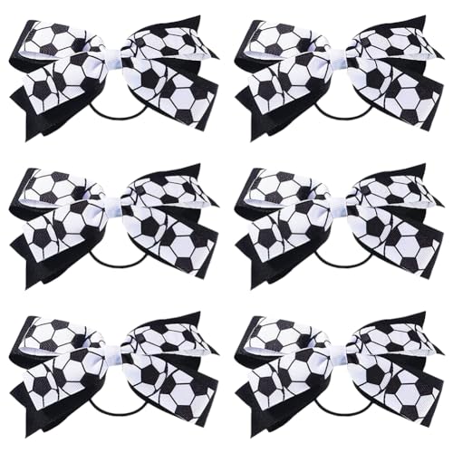 GSHLLO 6 Pcs Football Hair Bow Ties Soccer Elastic Ponytail Holders