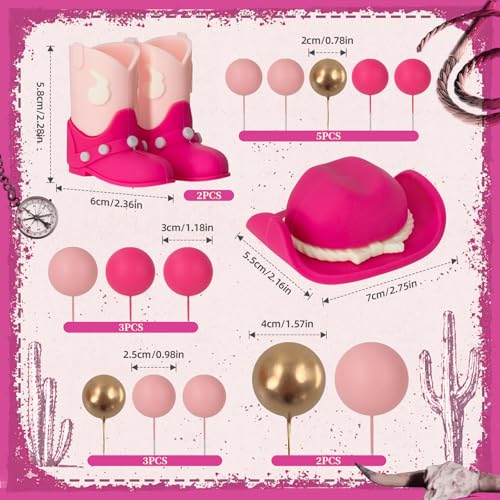 Pink Cowgirl Cake Topper Set - 16PCS Western Hat & Boot Decor