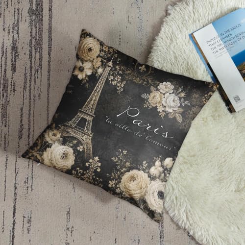 Emvency Eiffel Tower Throw Pillow Cover 20x20 Inch, Soft Velvet Case