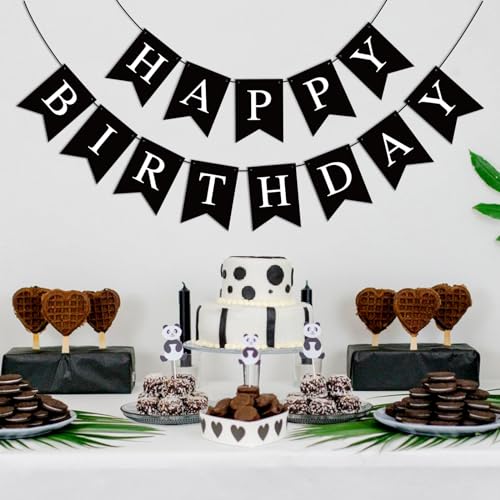 Black Happy Birthday Banner - 13 Flag Party Decoration