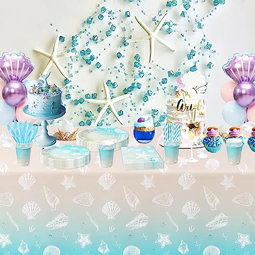 Beach Seashell Party Tablecloths, Disposable Ocean Theme Table Covers, 3 Pack