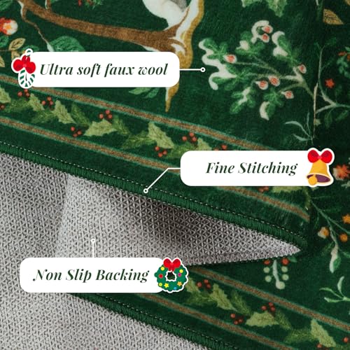 LIVEBOX Christmas 5x7 Green Area Rug - Holiday Tree & Santa Print, Washable Non-Slip Home Decor