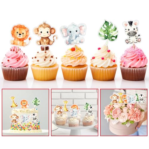 48 Pcs Jungle Animal Cupcake Toppers - Safari Party Decorations