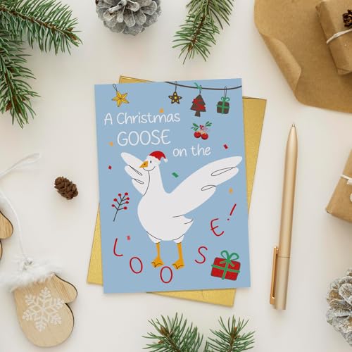 Obbyidk Cute Silly Goose Christmas Card, Funny Xmas Card with Envelope