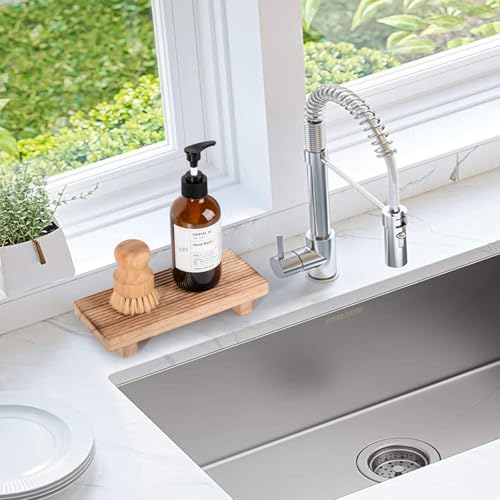 Brown Wooden Soap Holder Tray - 8.7" x 3.6" Farmhouse Decor