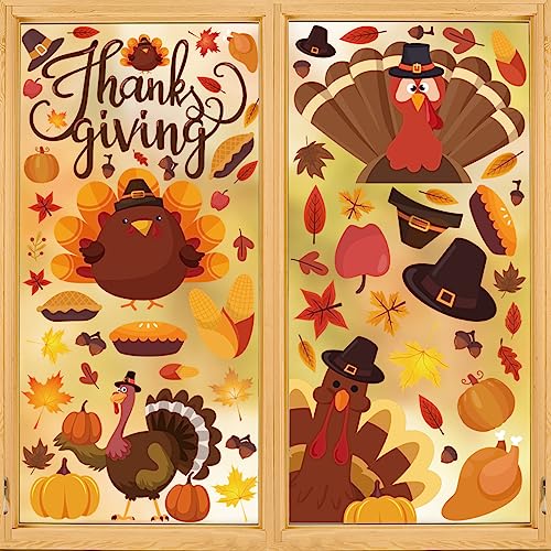 Thanksgiving Window Cling Stickers - 101 PCS Turkey & Pumpkin Decor