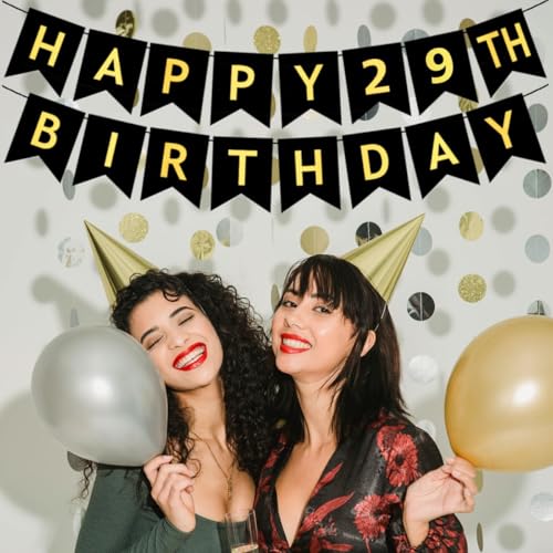 JUTTIRA Happy 29th Birthday Banner Black and Gold Party Decorations