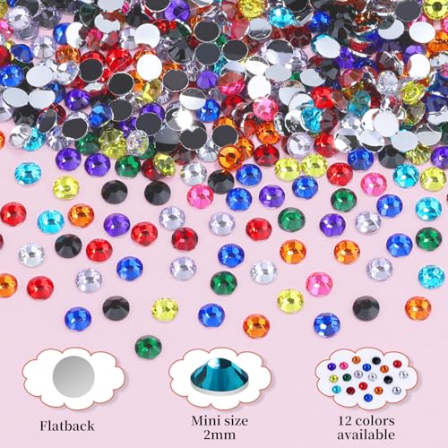 4000pcs 2mm Flatback Nail Art Rhinestones with Tweezers and Brush