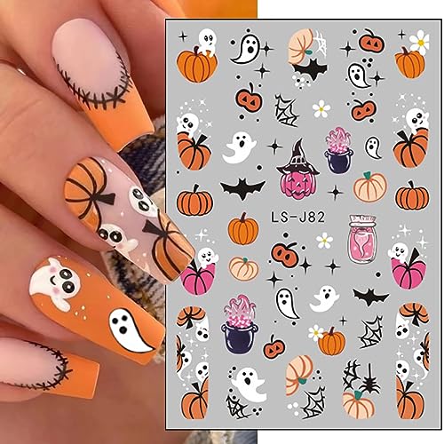 KTAABTR 8 Sheets Halloween Self-Adhesive Nail Stickers Decals