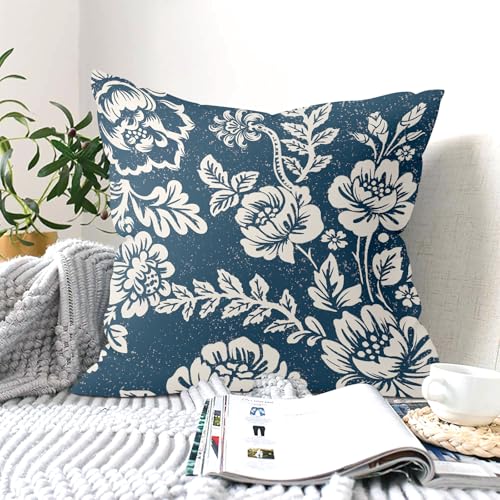 Navy Blue Floral Velvet Throw Pillow Covers - Set of 4, 18x18