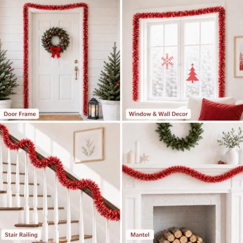 50FT Red Christmas Tinsel Garland Thick Metallic Twist Tree Decoration - Variation of THIS listing