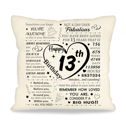 13th Birthday Gift Throw Pillow Cover - 18x18 Inch Inspirational Keepsake