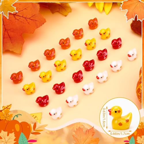 100 Mini Fall Resin Ducks - Tiny Autumn Figurines for Decor