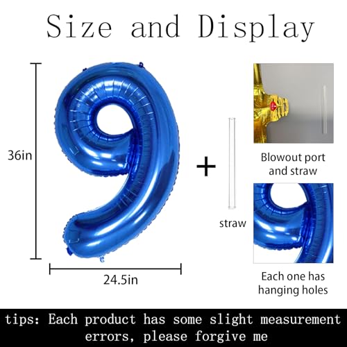 40-Inch Dark Blue Number 9 Foil Balloon for Birthdays & Celebrations