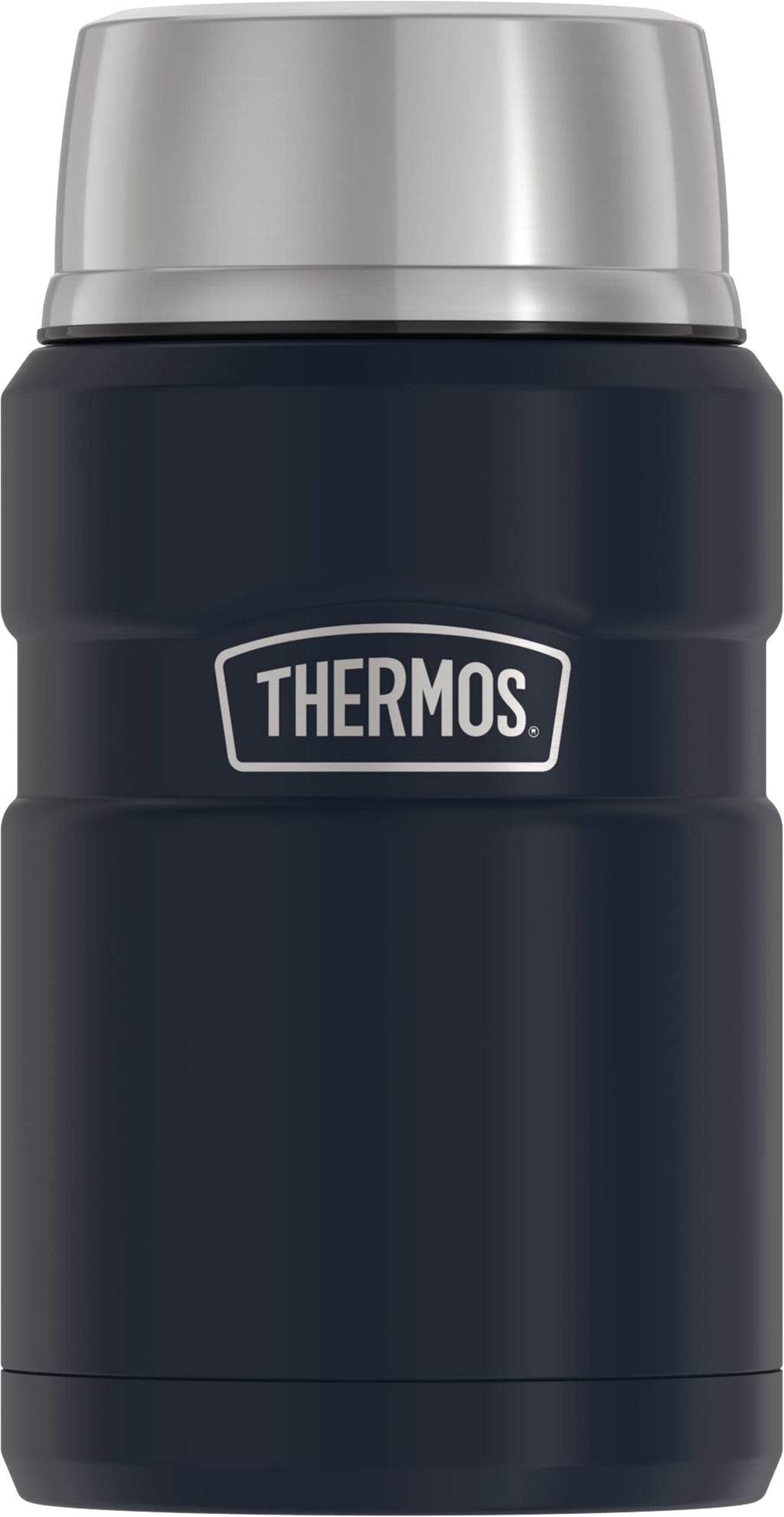 THERMOS Stainless King Vacuum-Insulated Beverage Bottle, 40 Ounce, Matte Steel & Stainless King Vacuum-Insulated Food Jar, 24 Ounce, Midnight Blue