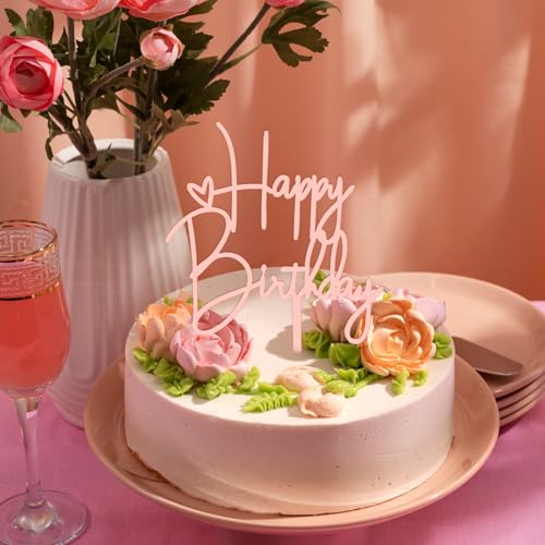 Rose Gold Happy Birthday Cake Topper - 2pcs Acrylic Decorations