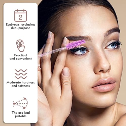 50 Pcs Disposable Mascara Wands and Eyelash Brushes with Bendable Head