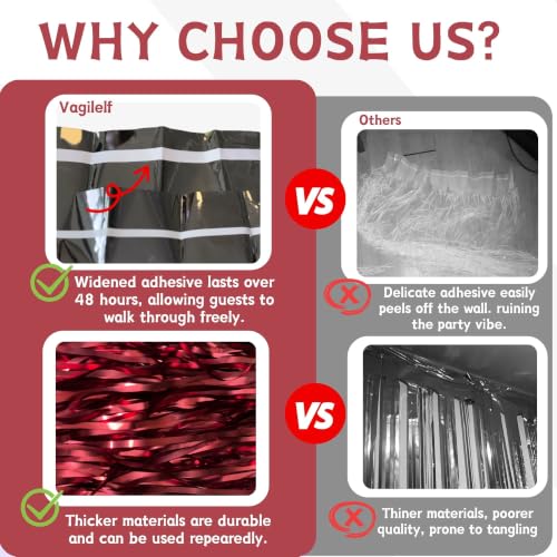 Matte Burgundy Foil Fringe Tinsel Backdrop - 2 Panels, 3.3x6.6 Ft