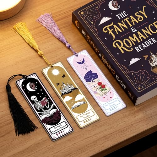 Gueevin 3 Pcs Tarot Fantasy Metal Bookmarks Set with Tassels