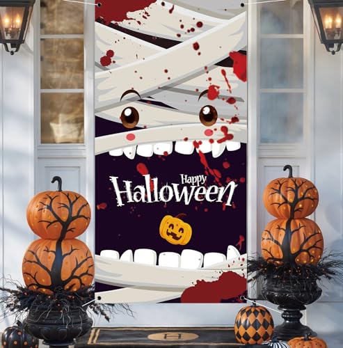 Creepy Halloween Door Cover - 71 x 35 Inch Polyester Banner