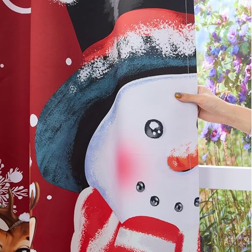Christmas Snowman Blackout Curtains for Living Room 52x84 Inches - Red White, Pack of 2