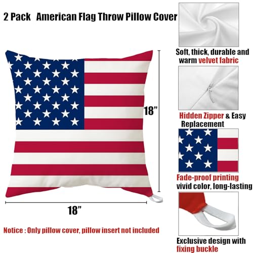 Patriotic USA Flag Throw Pillow Cover 18x18 - 2026 Soccer Decor (2 Pack)