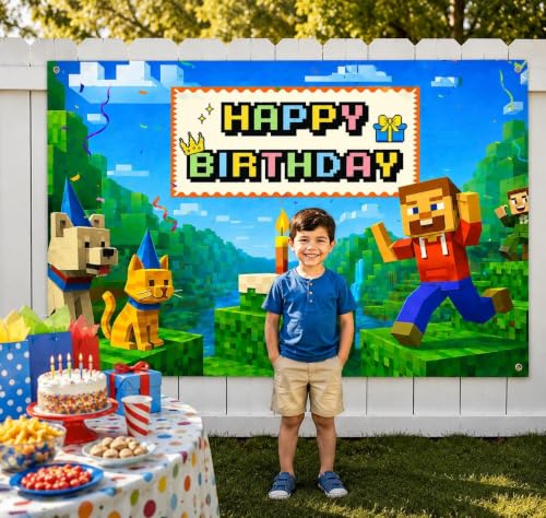 Gaming Birthday Banner for Boys - 6x4ft Happy Birthday Sign