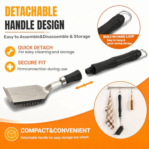 PHYUKEY Grill Brush with Scraper - 13-Inch Heat-Insulated BBQ Cleaning Tool