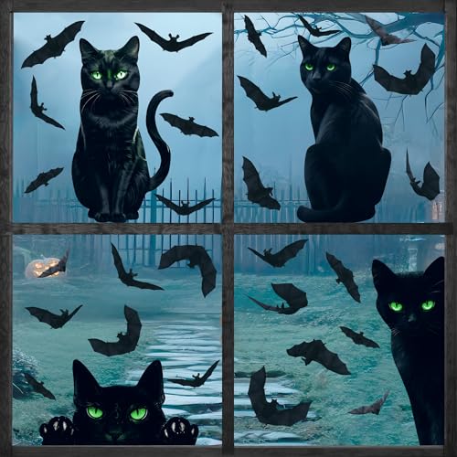 Halloween Window Clings - 4 Sheets Black Cat & Bat Stickers