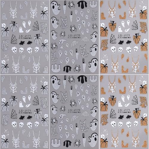 Halloween Nail Stickers 6 Sheets Self-Adhesive Glitter Decals