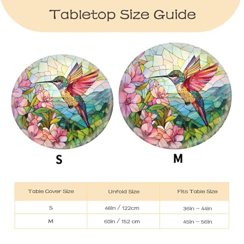 Hummingbird Round Fitted Tablecloth for 45-56" Tables - Waterproof, Elastic Table Cover for Indoor & Outdoor Use