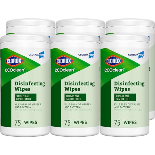 Clorox EcoClean Disinfecting Wipes - Plant-Based Antibacterial, 75 Ct, Pack of 6