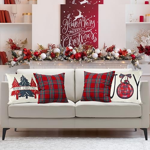 Christmas Pillow Covers 18x18 inch Set of 4 for Holiday Decor