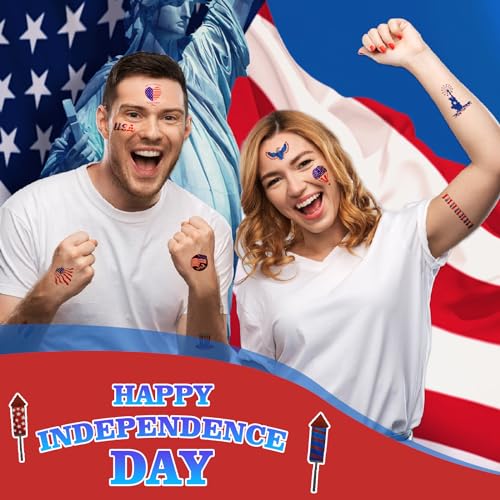 Patriotic Temporary Tattoos - American Flag 4th of July Face Stickers