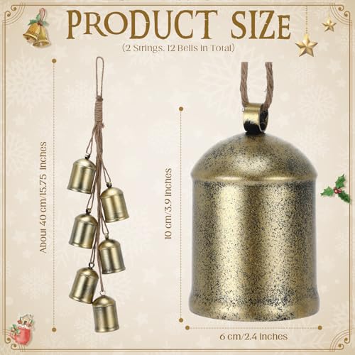 Christmas Cow Bell Hanging Ornaments - Vintage Cylinder Shape, Set of 2