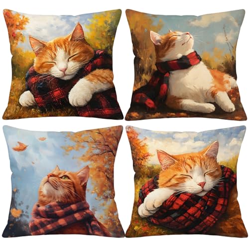 Doobicy Autumn Cat Pillow Covers 18x18 Inch Set of 4 - Wl-dp-aoh-cats