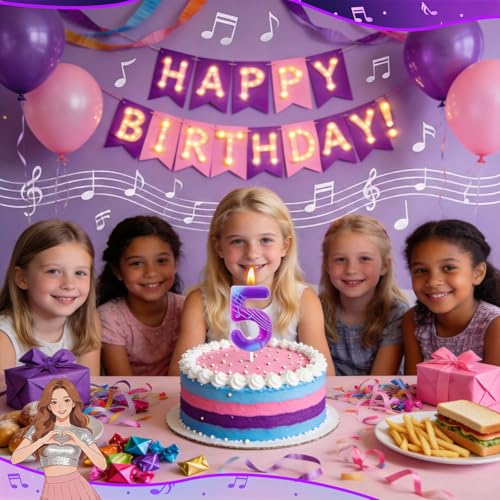 Candsun Number 5 Purple K-Pop Themed Birthday Cake Candle