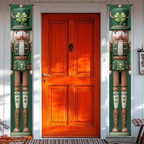 St Patrick Day Nutcracker Porch Banner Shamrock Door Hanging 12x72 Inch