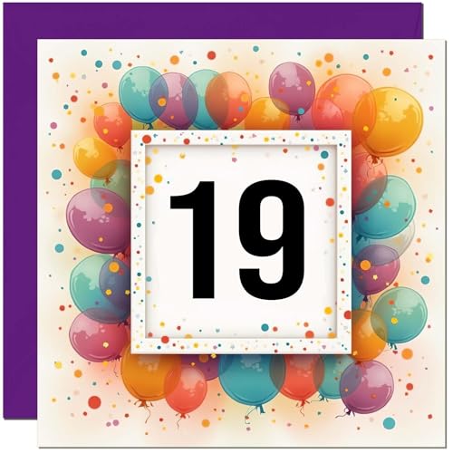 19th Birthday Card for Men and Women with Balloon Design