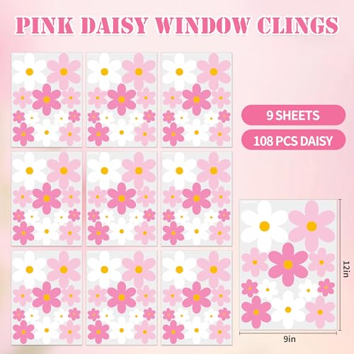 108 Pcs Daisy Window Clings - Double-Sided Flower Stickers for Home Decor