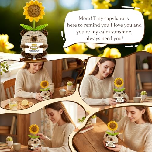 Mom Birthday Gift Crochet Capybara Sunflower Decor - From Son Daughter