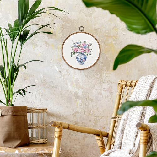 BCUANGD Blue and White Round Wall Art - Floral Canvas Decor 10"