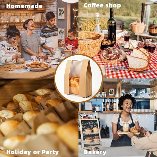 Homrelaxy 60 Pcs Large Paper Bread Bags with Window for Sourdough