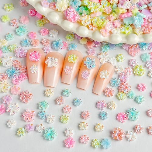 CnSybaris 300 Pcs 3D Flower Nail Charms Colorful Hibiscus Floral Gems