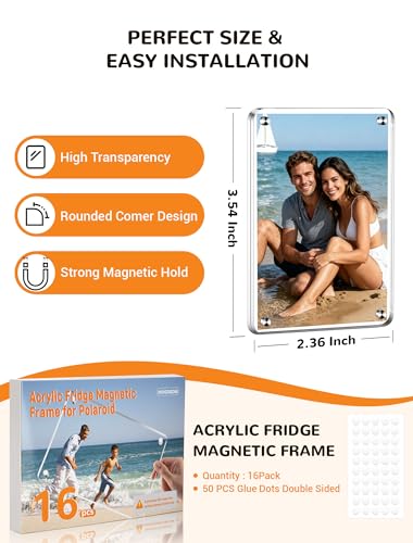 16 Pack Acrylic Magnetic Picture Frames for Fridge - Dual-Sided
