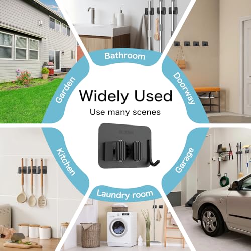 Nacena 4 Pack No Drill Self-Adhesive Broom Mop Holder - Heavy Duty Organizer for Kitchen & Garage