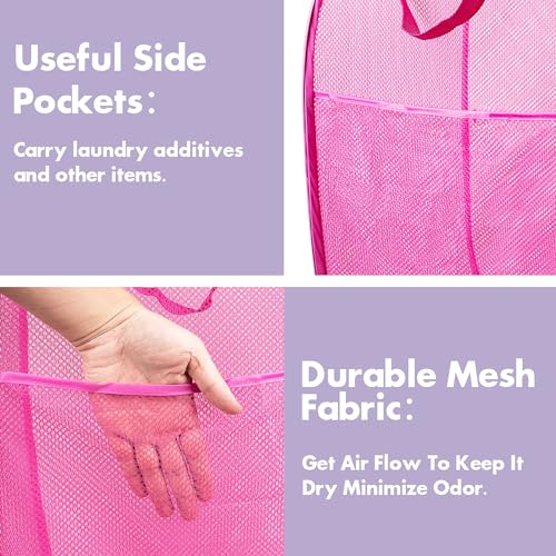 DUCOO 2-Pack Collapsible Mesh Laundry Hamper - 70L Foldable Pink Basket