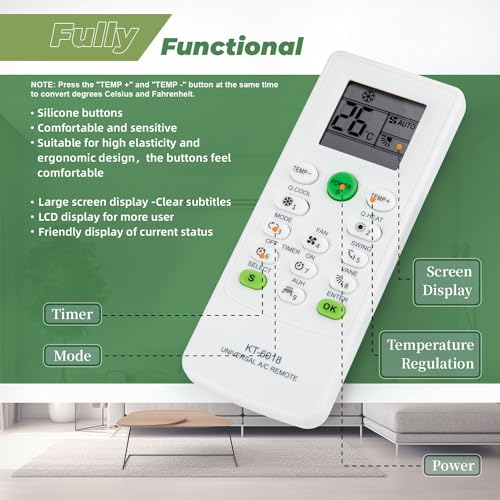 Universal LCD AC Remote Control for Mitsubishi, LG & More - 6000 Codes