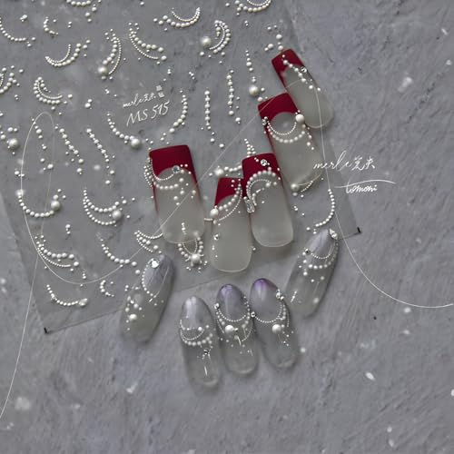 White Pearl Nail Stickers 5D Self-Adhesive French Tip Nail Decals