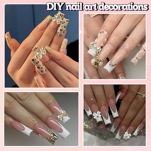 Tephrent 100Pcs Metal Bow Nail Gems and Charms - Gold & Silver Rhinestones